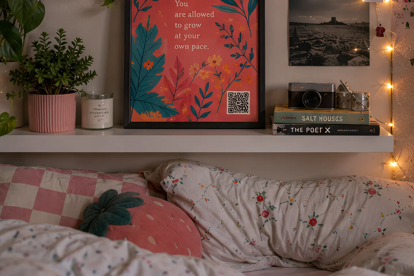 A Circulta QR code on an art print, from the Poetry & Writing collection.