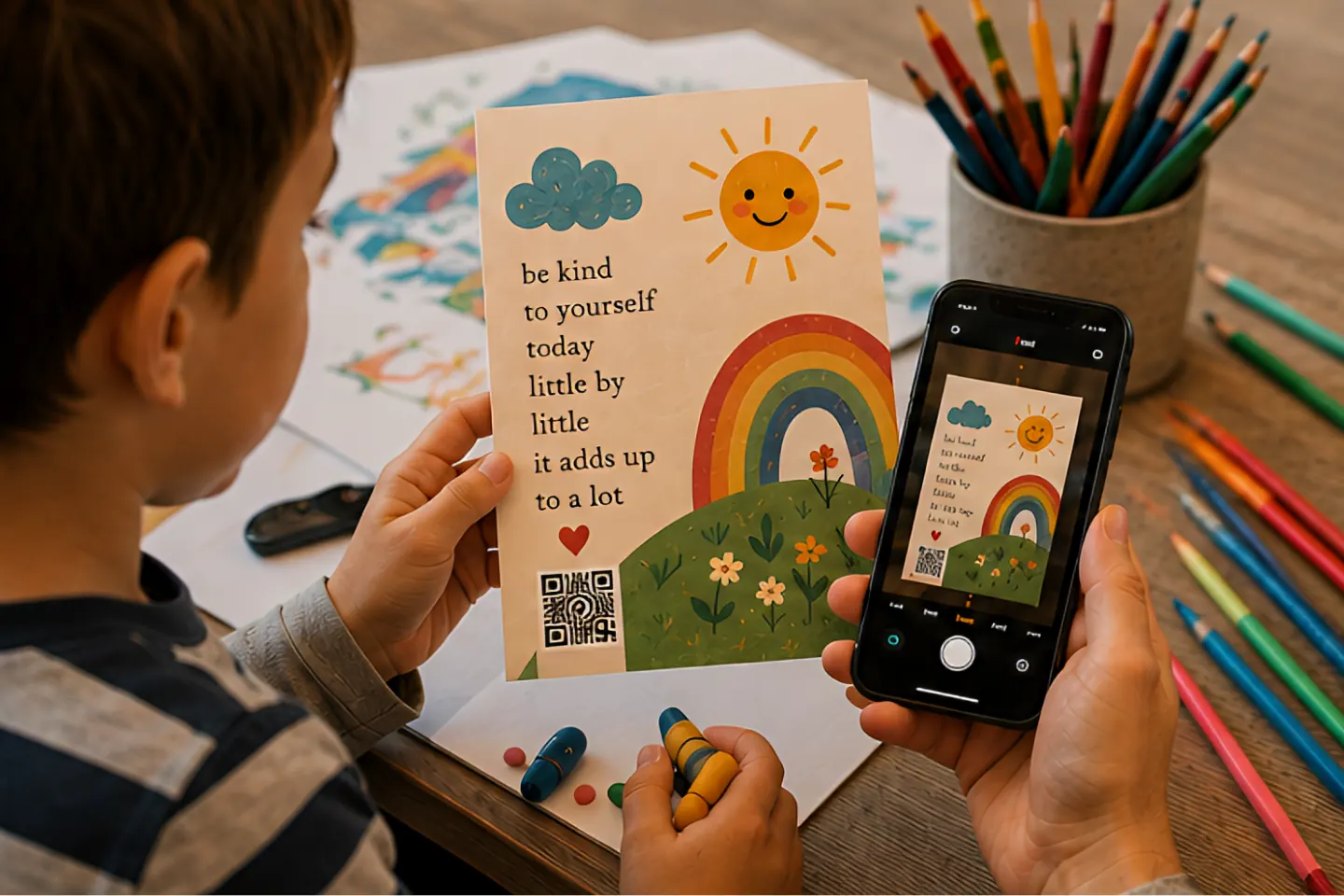A Circulta QR code on a greeting card, from the Poetry & Writing collection.