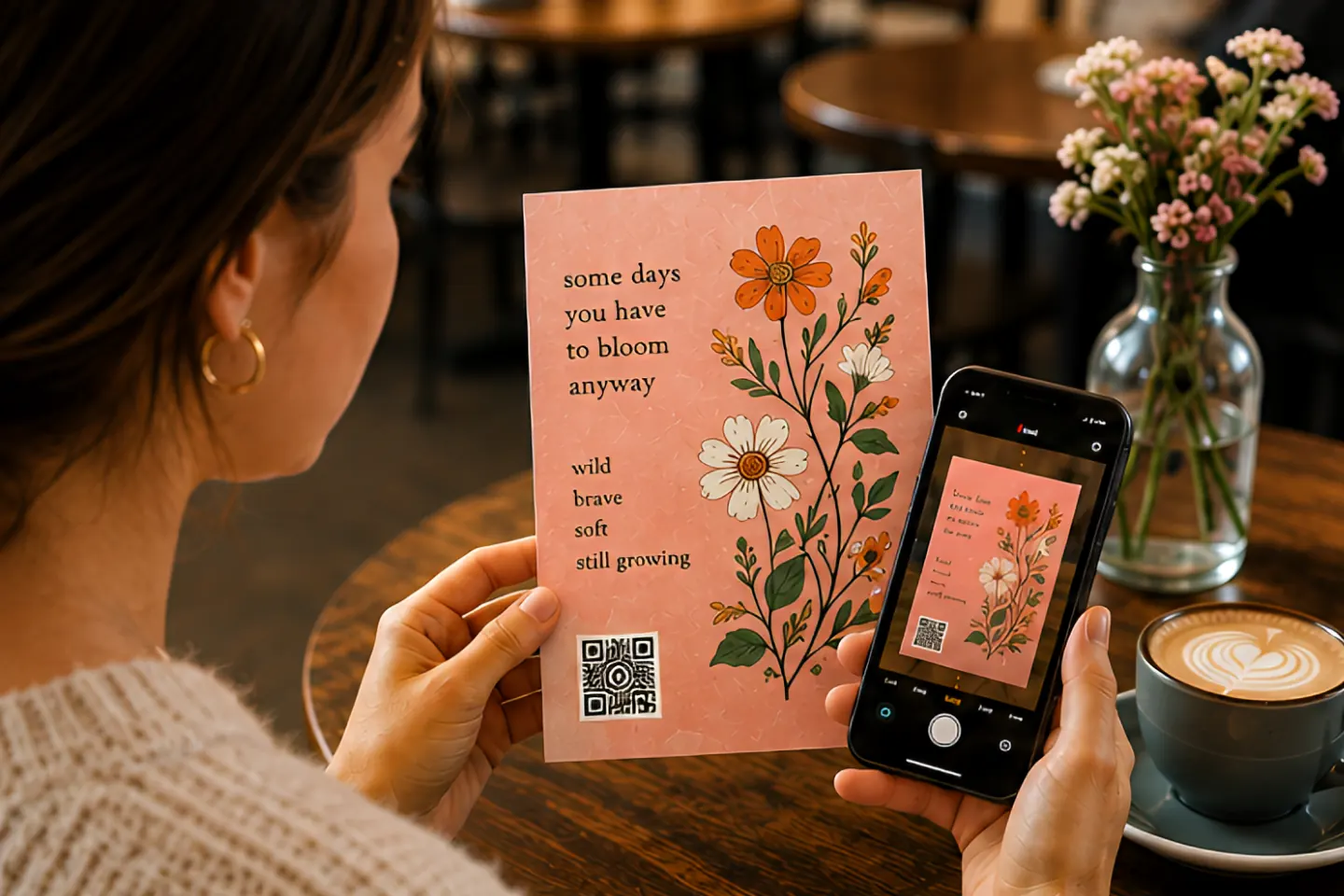 A Circulta QR code on a greeting card, from the Poetry & Writing collection.