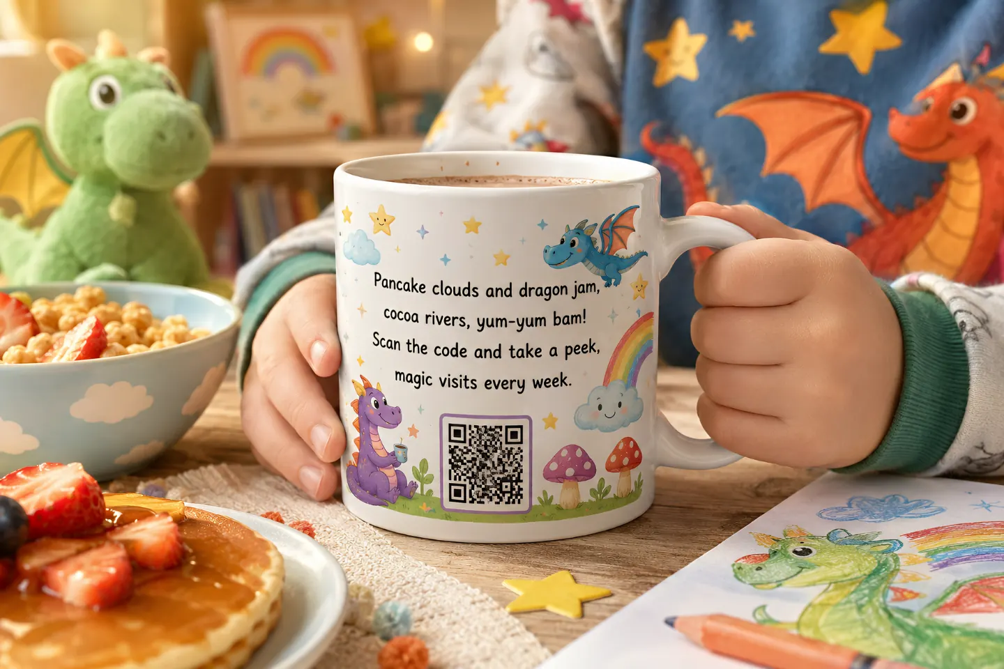 A Circulta QR code on a ceramic mug, from the Poetry & Writing collection.